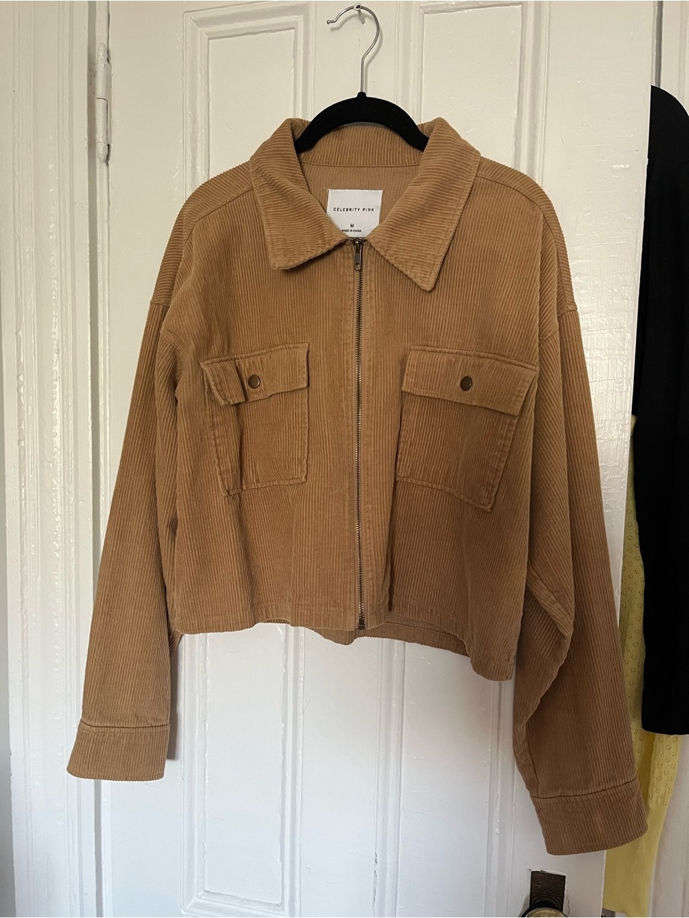 Celebrity Pink Cropped Corduroy Utility Jacket in Camel